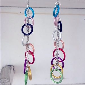 Rainbow Silver Chain Drop Earrings